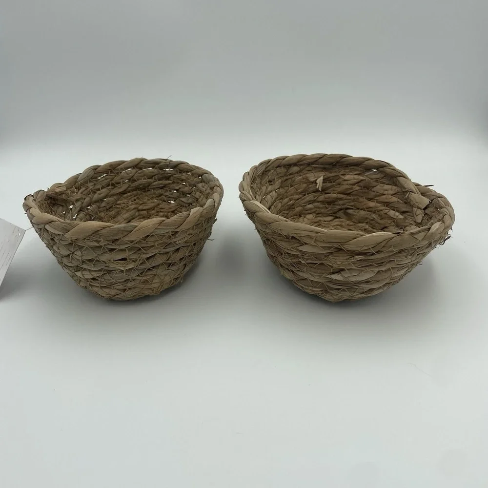 Small Catch All Trinket Baskets -Set Of‎ 2 Brown Woven Baskets- 6